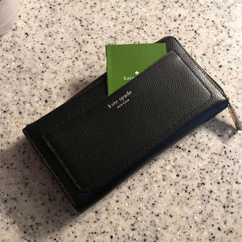 🆕Kate ♠️ Spade Black L Eva L-zip Continental🆕